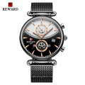 REWARD RD82009M  Luxury Mens Watches Sports Waterproof Chronograph Watch Men Mesh Strap Calendar Quartz Wristwatch Lovers Gifts